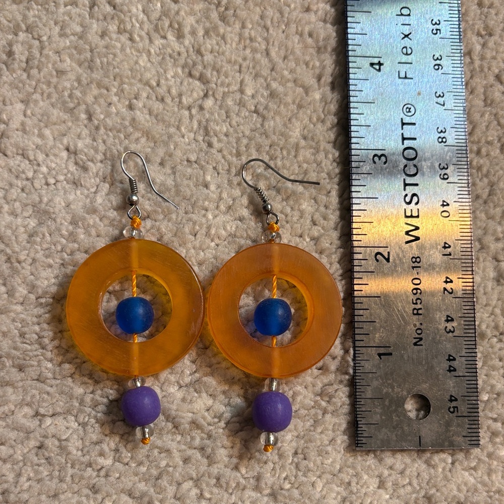 Unbranded Orange Hoop Drop Earrings with Blue and Purple Beads